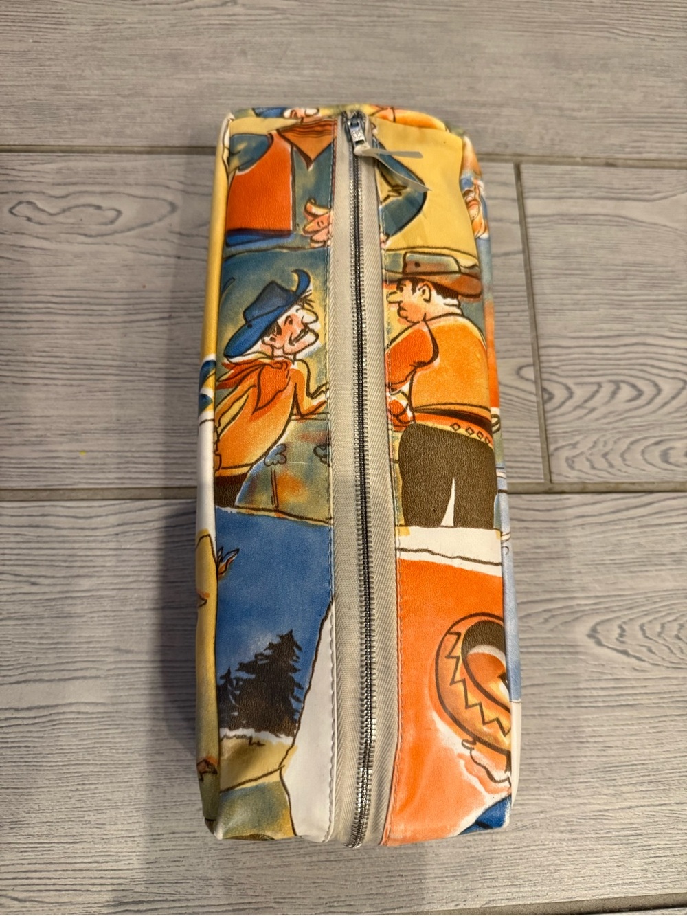 RARE 1970s Lucky Luke Cartoon Western Print Zipper Pouch/ Clutch